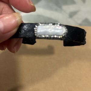Beautiful Black Leather Bracelet with mother of pearl.